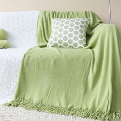 soga 2x green acrylic knitted throw blanket solid fringed warm cozy woven cover couch bed sofa home decor