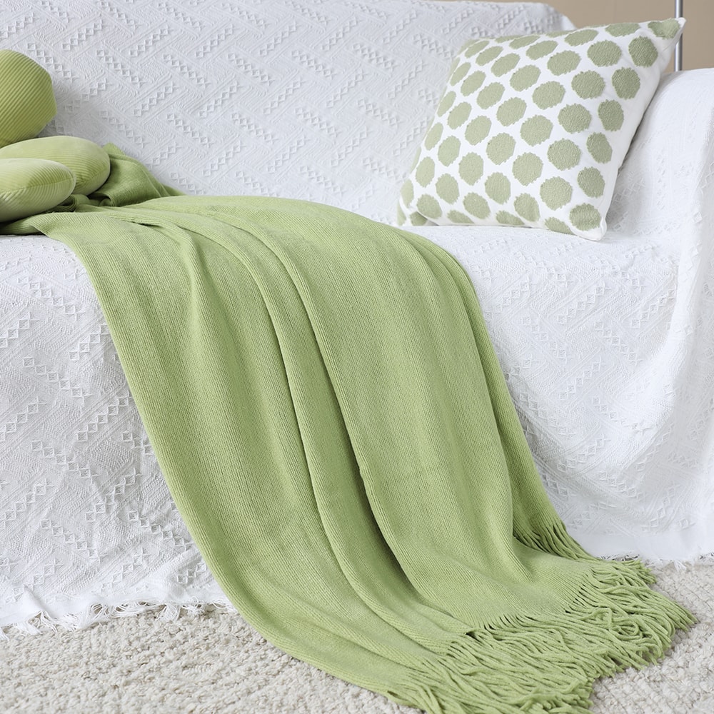 SOGA 2X Green Acrylic Knitted Throw Blanket Solid Fringed Warm Cozy Woven Cover Couch Bed Sofa Home