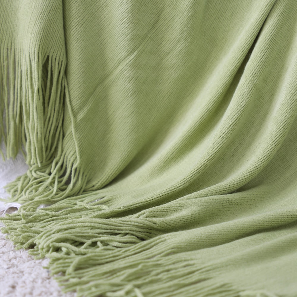 SOGA 2X Green Acrylic Knitted Throw Blanket Solid Fringed Warm Cozy Woven Cover Couch Bed Sofa Home