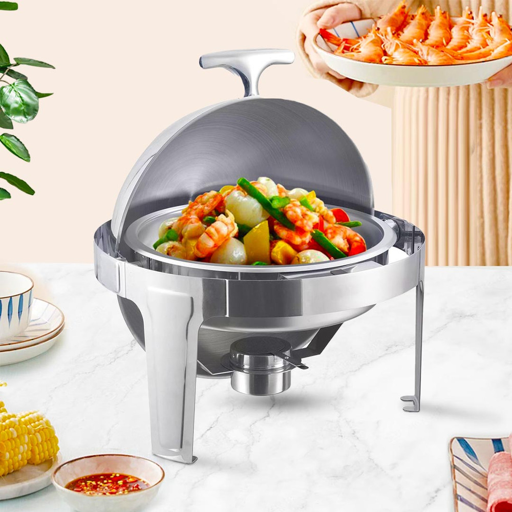 SOGA 4X 6L Stainless Steel Chafing Food Warmer Catering Dish Round Roll Top 3