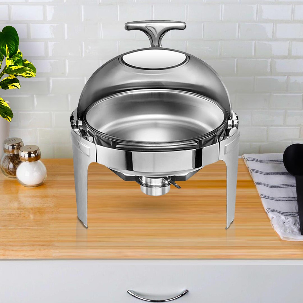 SOGA 4X 6L Round Chafing Stainless Steel Food Warmer With Glass Roll Top 1