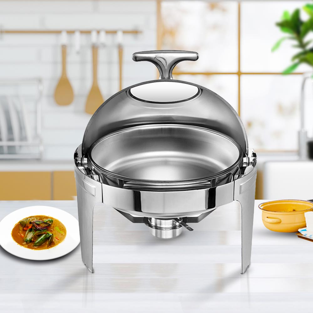 SOGA 4X 6L Round Chafing Stainless Steel Food Warmer With Glass Roll Top 2