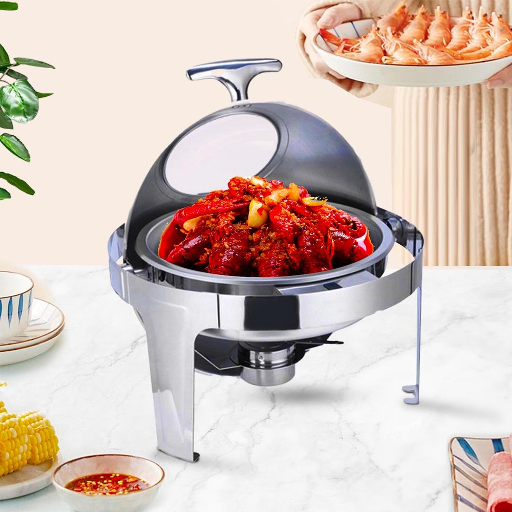 SOGA 4X 6L Round Chafing Stainless Steel Food Warmer With Glass Roll Top 3