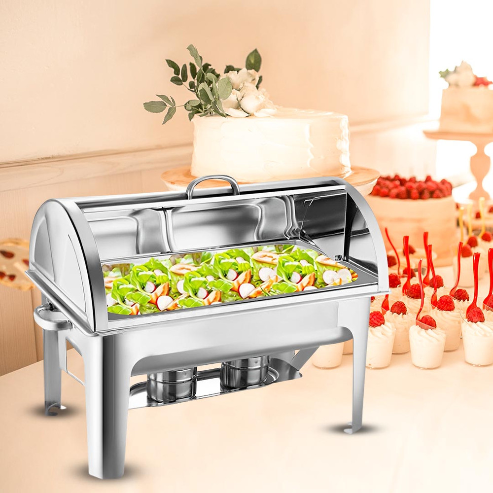 SOGA 4X 9L Stainless Steel Full Size Roll Top Chafing Dish Food Warmer 4