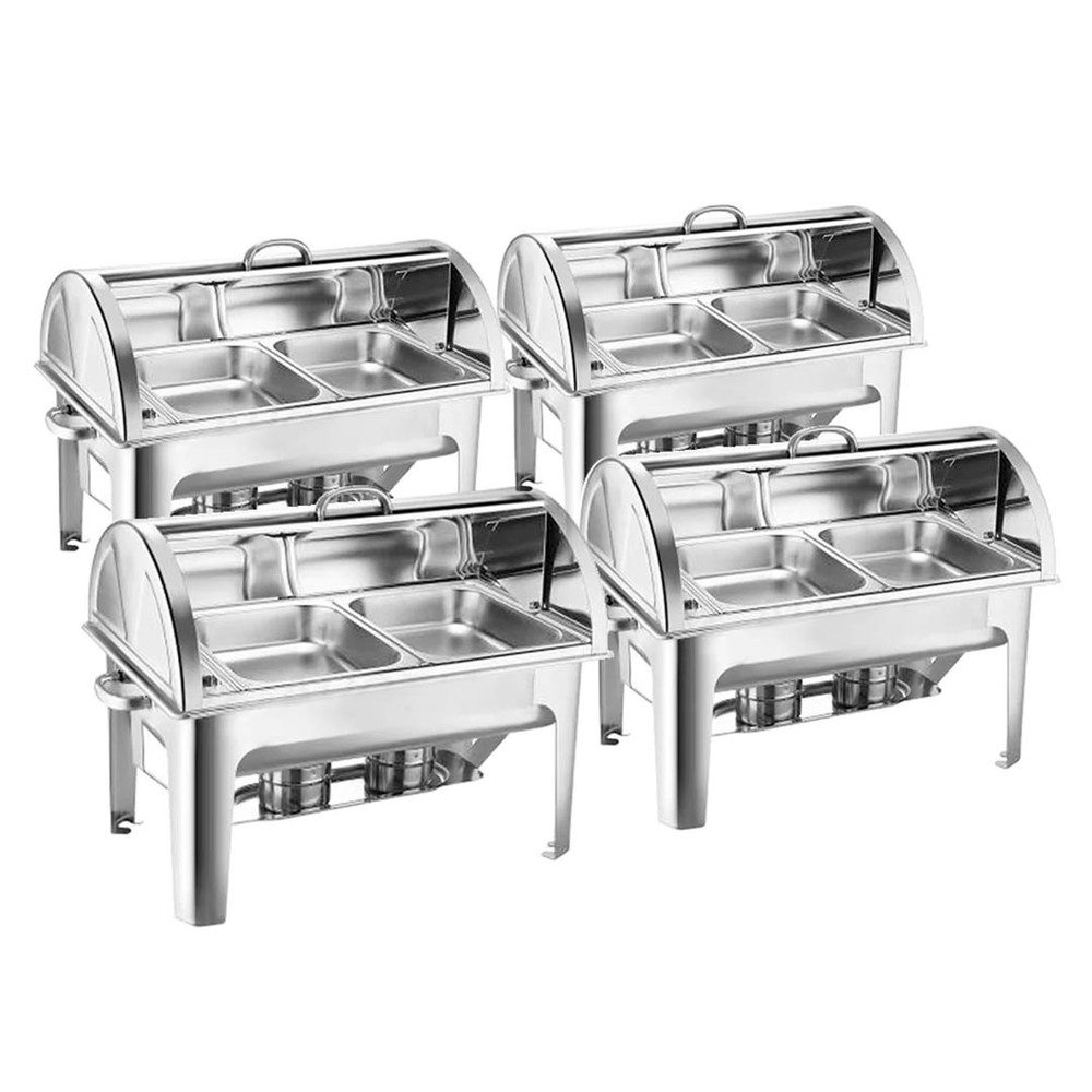 SOGA 4X 45L Dual Tray Stainless Steel Roll Top Chafing Dish Food Warmer 0