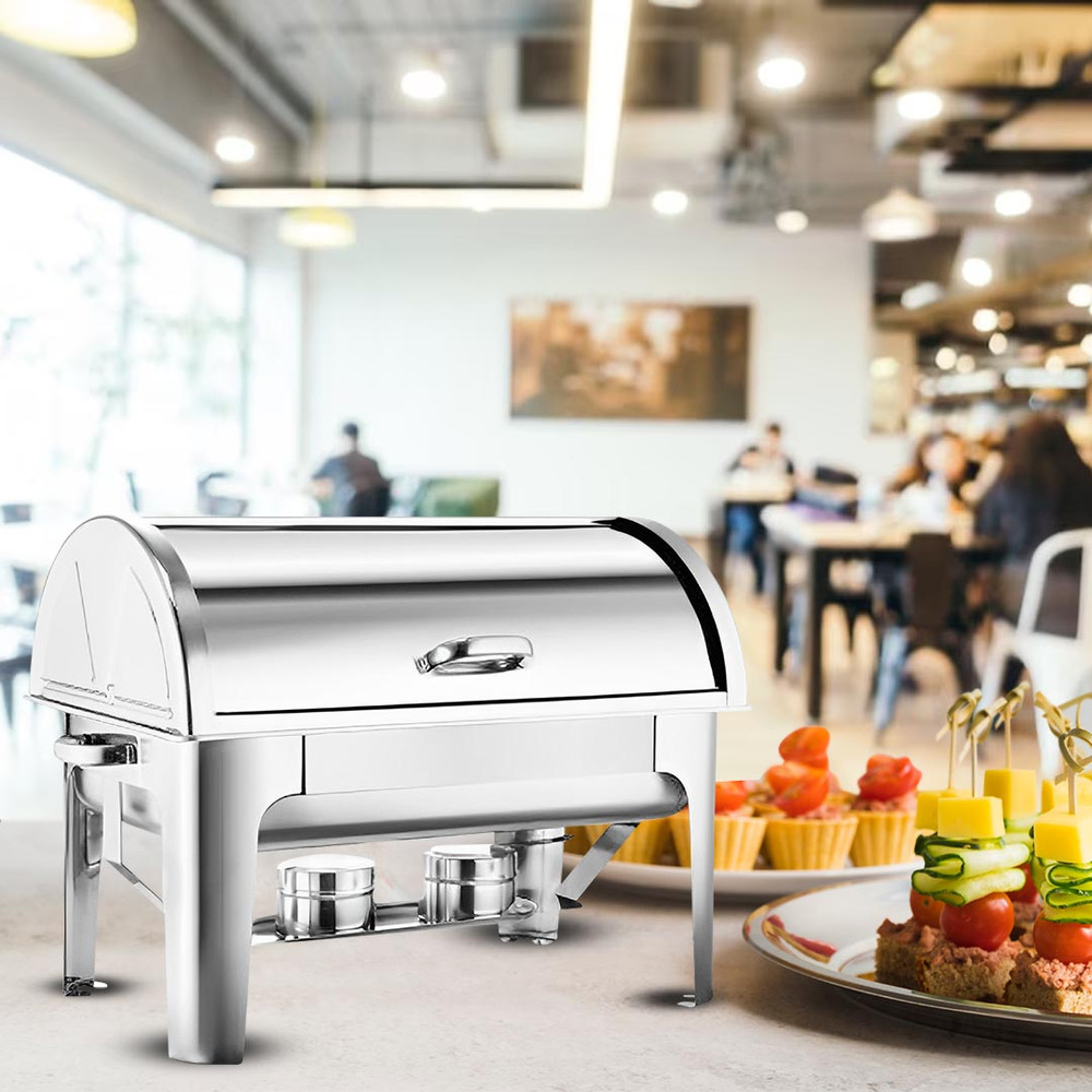 SOGA 4X 45L Dual Tray Stainless Steel Roll Top Chafing Dish Food Warmer 1