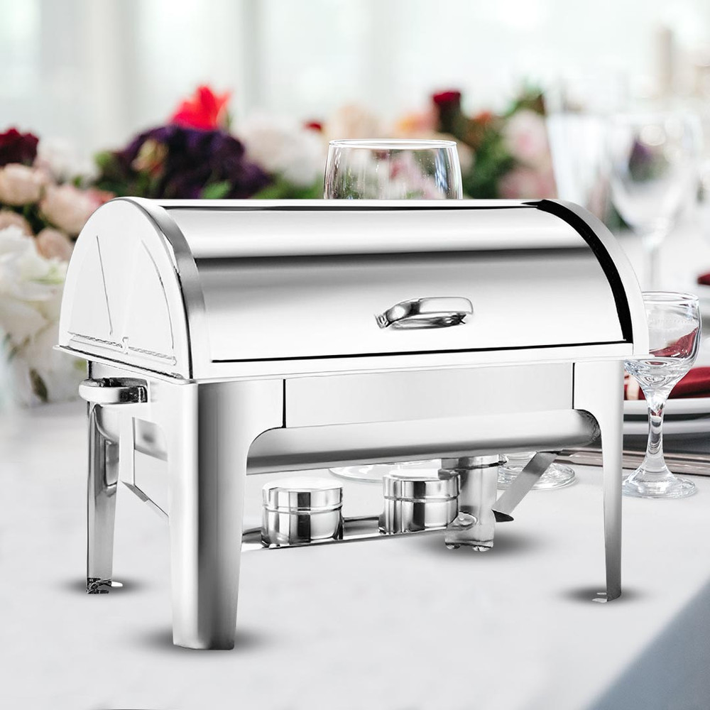 SOGA 4X 45L Dual Tray Stainless Steel Roll Top Chafing Dish Food Warmer 2