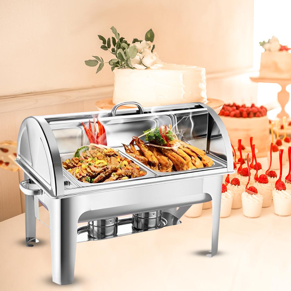 SOGA 4X 45L Dual Tray Stainless Steel Roll Top Chafing Dish Food Warmer 4