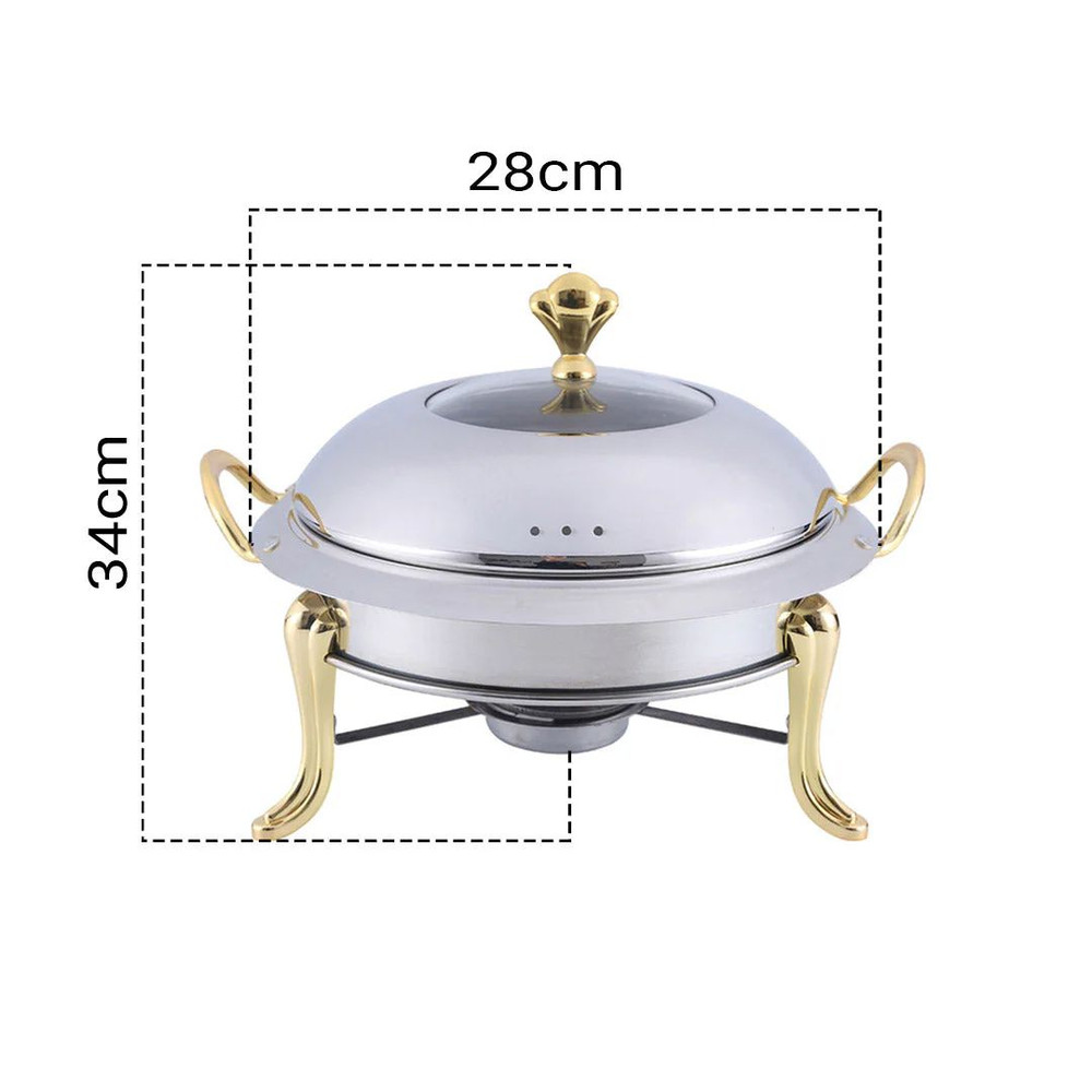 SOGA 4X Stainless Steel Gold Accents Round Buffet Chafing Dish 6