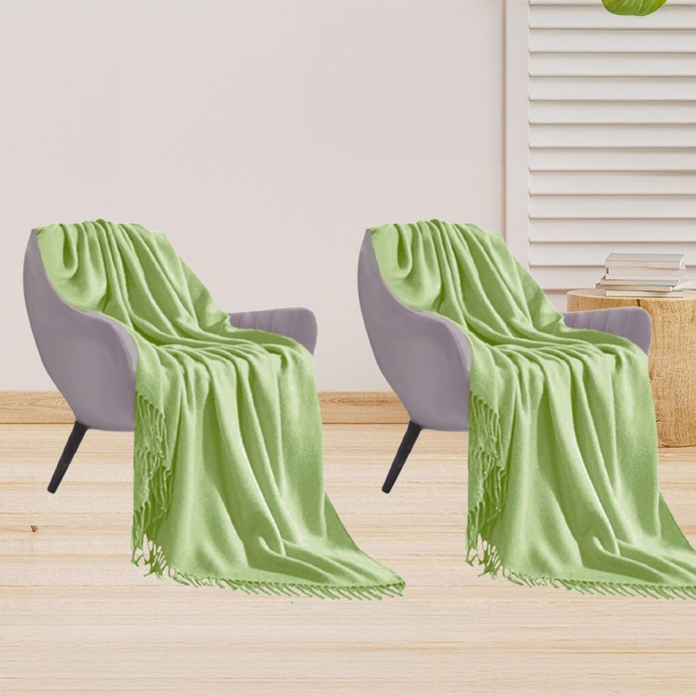 SOGA 2X Green Acrylic Knitted Throw Blanket Solid Fringed Warm Cozy Woven Cover Couch Bed Sofa Home