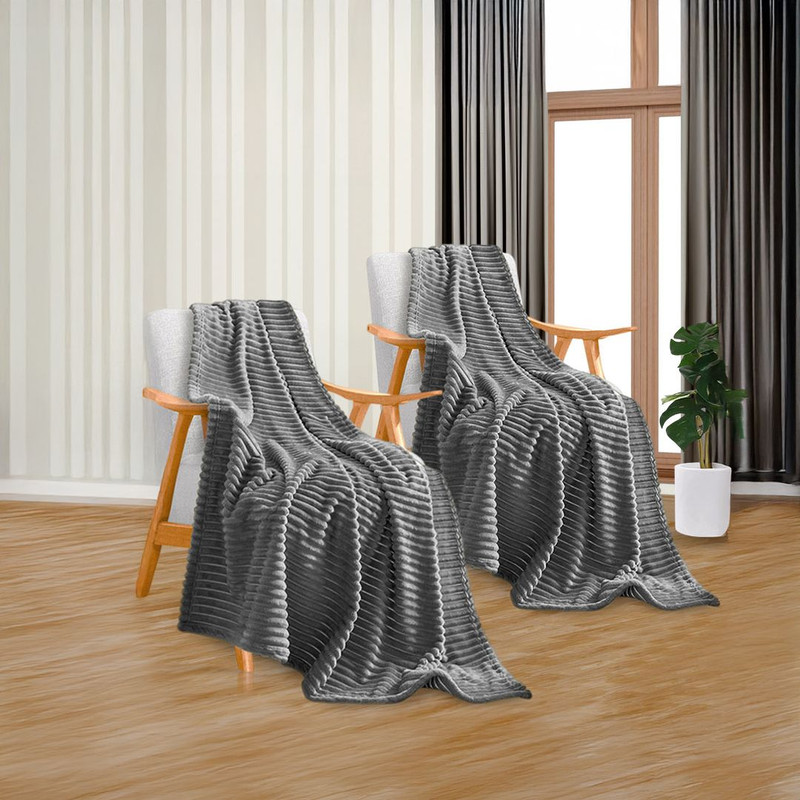 SOGA 2X Grey Throw Blanket Warm Cozy Striped Pattern Thin Flannel Coverlet Fleece Bed Sofa Comforte