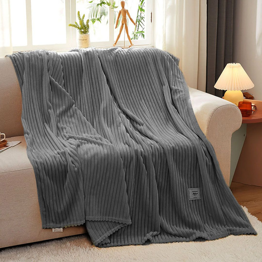 SOGA 2X Grey Throw Blanket Warm Cozy Striped Pattern Thin Flannel Coverlet Fleece Bed Sofa Comforte