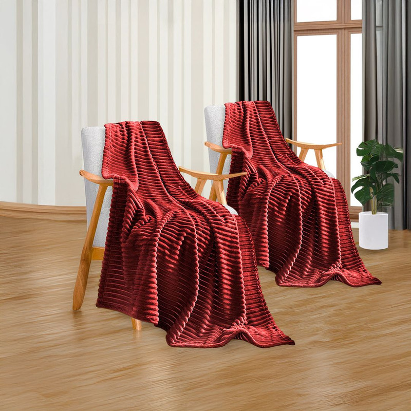 SOGA 2X Burgundy Throw Blanket Warm Cozy Striped Pattern Thin Flannel Coverlet Fleece Bed Sofa Comf