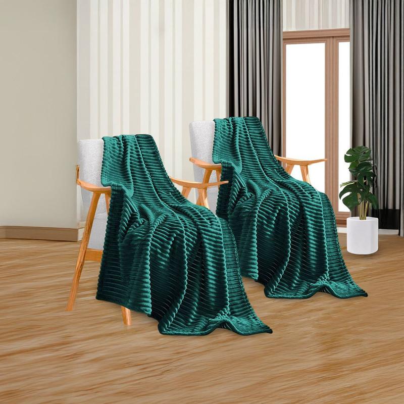 SOGA 2X Dark GreenThrow Blanket Warm Cozy Striped Pattern Thin Flannel Coverlet Fleece Bed Sofa Com