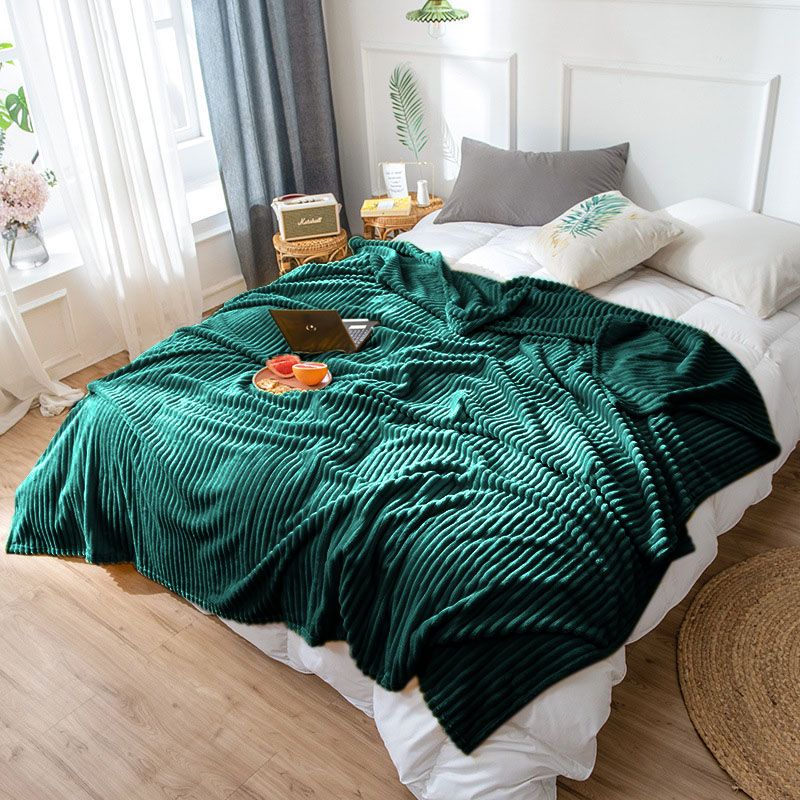 SOGA 2X Dark GreenThrow Blanket Warm Cozy Striped Pattern Thin Flannel Coverlet Fleece Bed Sofa Com