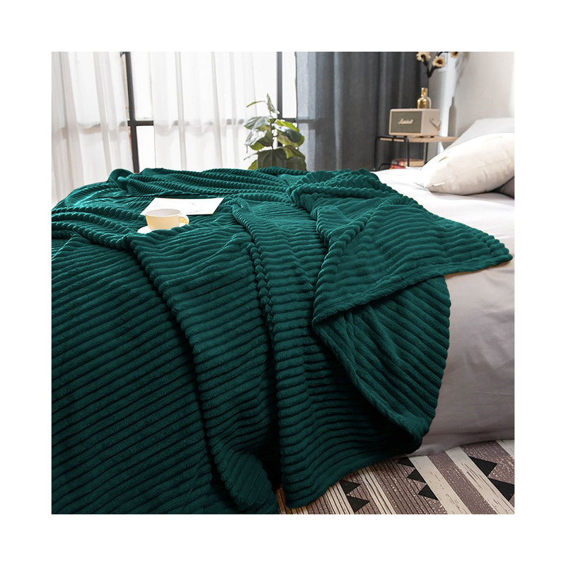 SOGA 2X Dark GreenThrow Blanket Warm Cozy Striped Pattern Thin Flannel Coverlet Fleece Bed Sofa Com