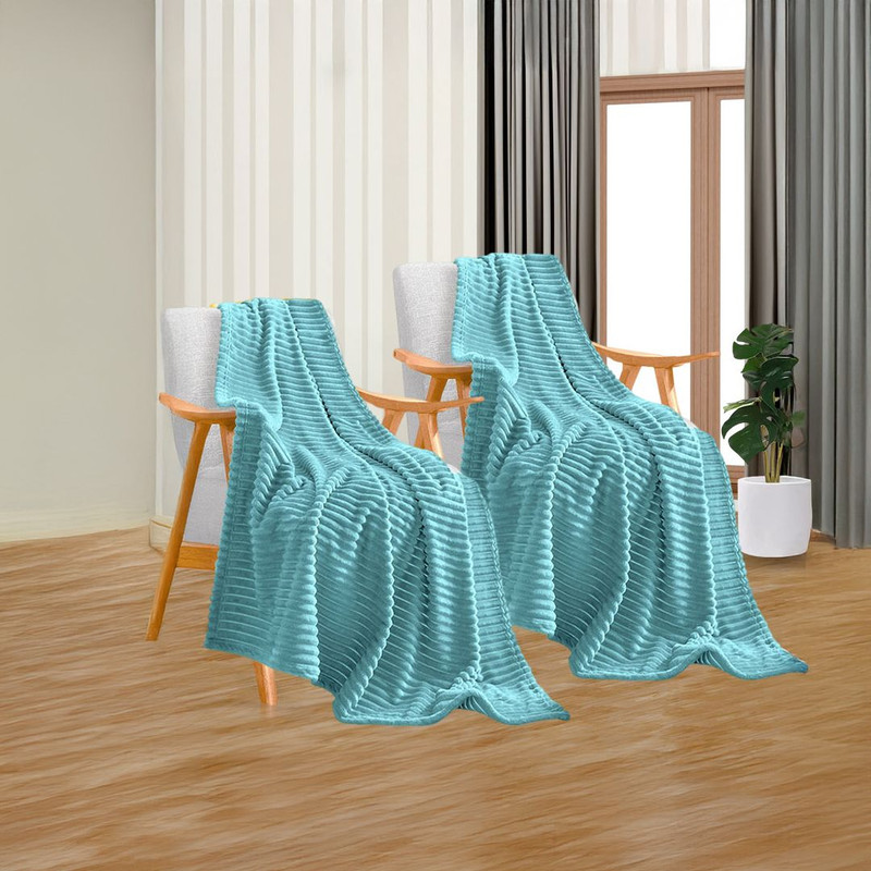 SOGA 2X Sky Blue Throw Blanket Warm Cozy Striped Pattern Thin Flannel Coverlet Fleece Bed Sofa Comf