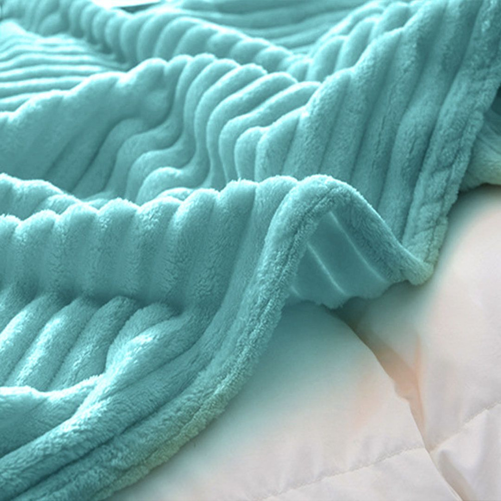 SOGA 2X Sky Blue Throw Blanket Warm Cozy Striped Pattern Thin Flannel Coverlet Fleece Bed Sofa Comf