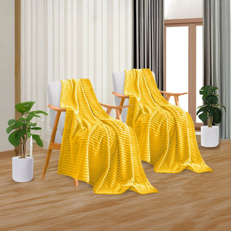 SOGA 2X Yellow Throw Blanket Warm Cozy Striped Pattern Thin Flannel Coverlet Fleece Bed Sofa Comfor