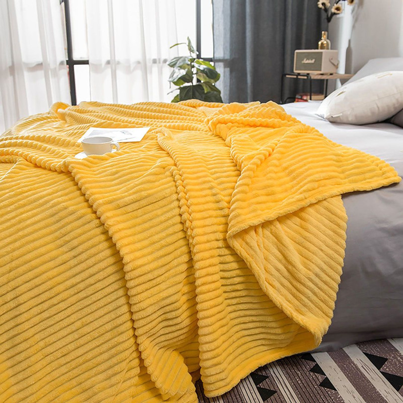 SOGA 2X Yellow Throw Blanket Warm Cozy Striped Pattern Thin Flannel Coverlet Fleece Bed Sofa Comfor