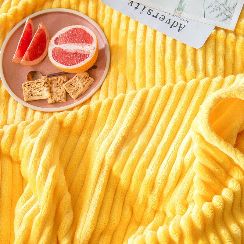SOGA 2X Yellow Throw Blanket Warm Cozy Striped Pattern Thin Flannel Coverlet Fleece Bed Sofa Comfor