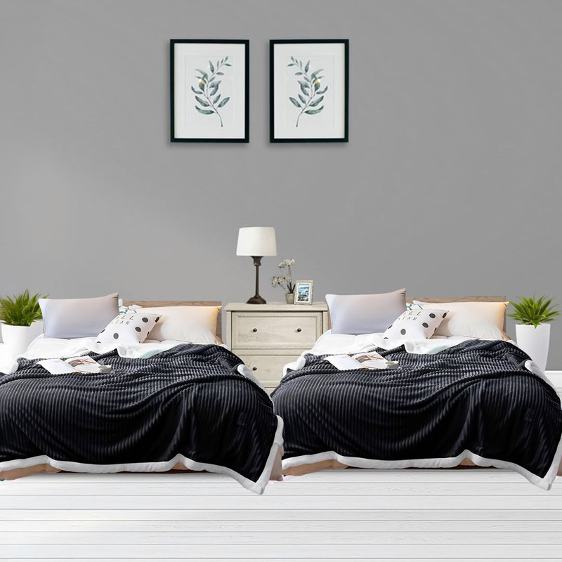 SOGA 2X Black Throw Blanket Warm Cozy Double Sided Thick Flannel Coverlet Fleece Bed Sofa Comforter