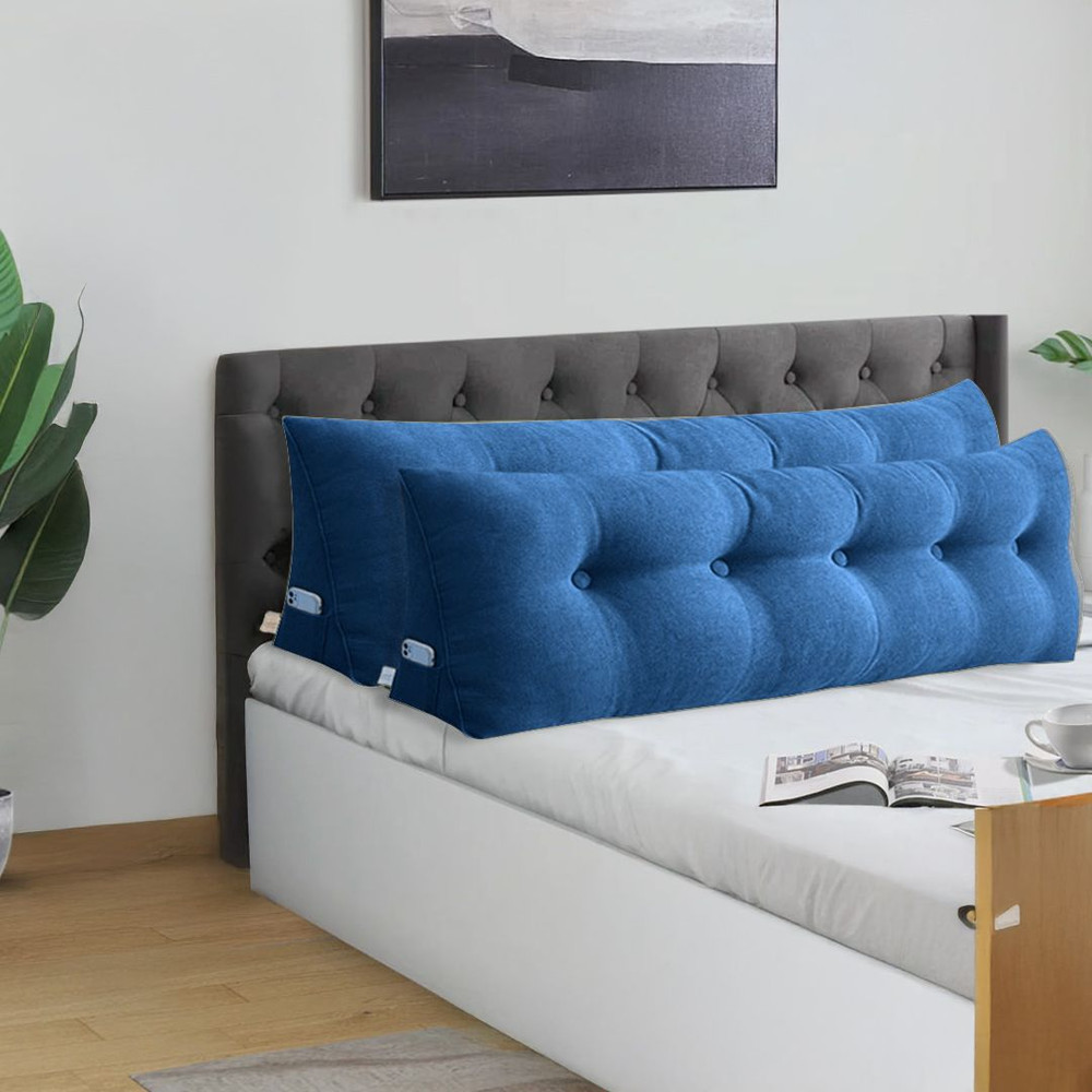 SOGA 2X 150cm Blue Triangular Wedge Bed Pillow Headboard Backrest Bedside Tatami Cushion Home Decor