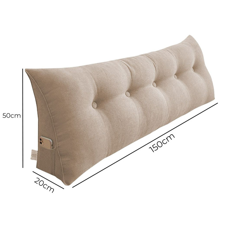 SOGA 2X 150cm Beige Triangular Wedge Bed Pillow Headboard Backrest Bedside Tatami Cushion Home Deco
