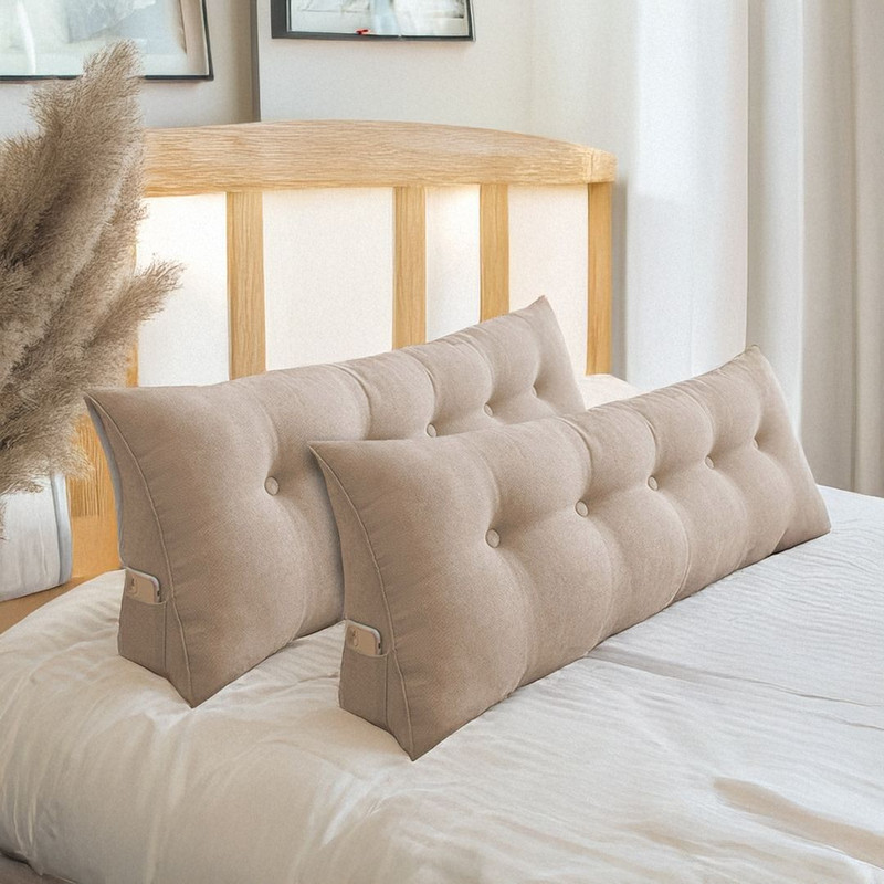 SOGA 2X 150cm Beige Triangular Wedge Bed Pillow Headboard Backrest Bedside Tatami Cushion Home Deco
