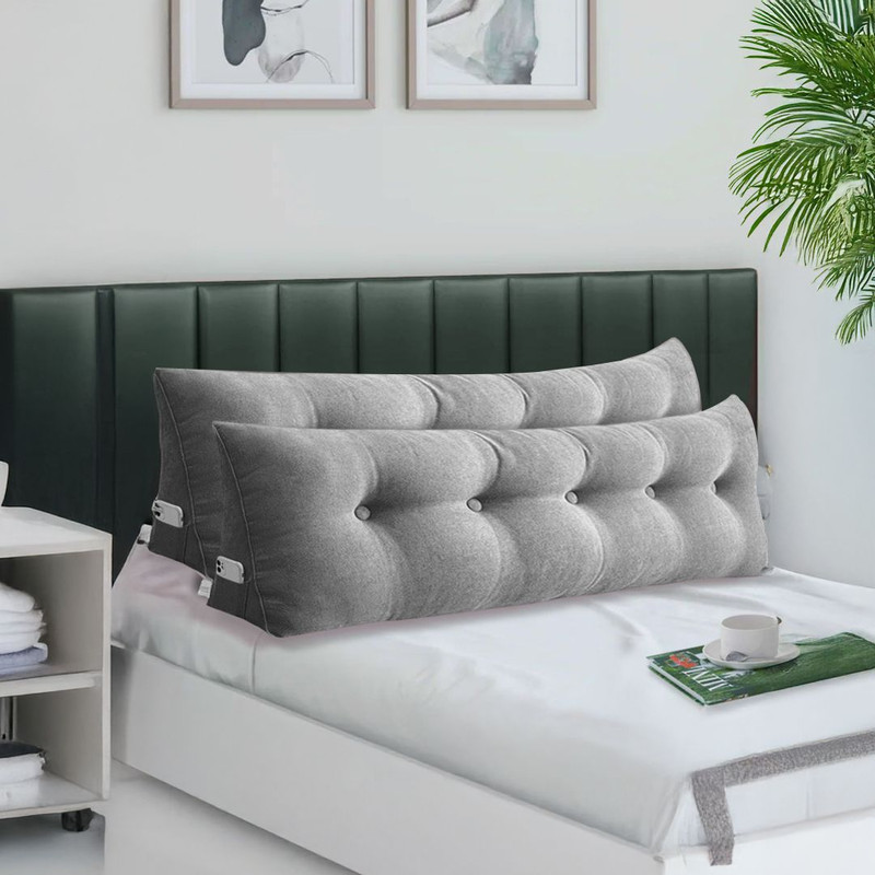 SOGA 2X 120cm Silver Triangular Wedge Bed Pillow Headboard Backrest Bedside Tatami Cushion Home Dec