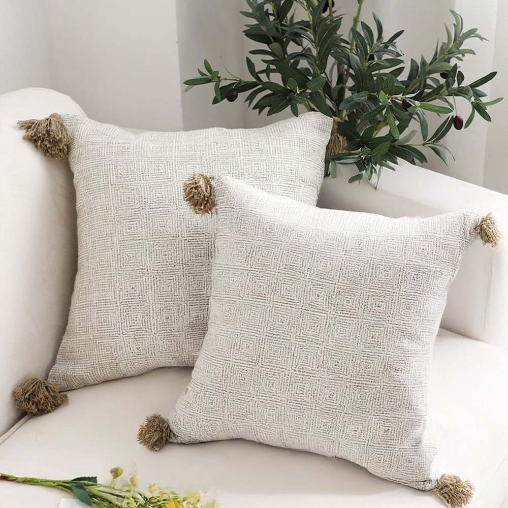 SOGA 2X 50cm Beige Pillow Luxurious Rib Knit Ribbed Cotton Throw Pillow 0
