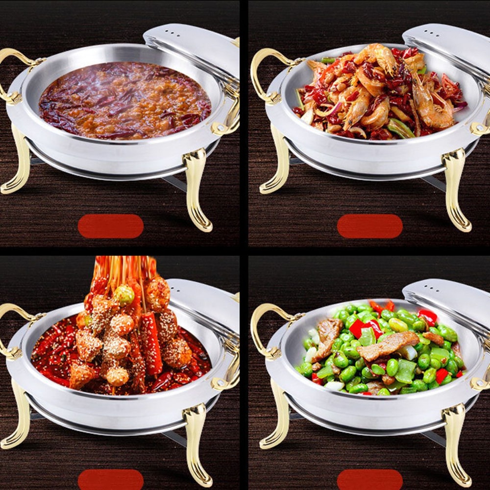 SOGA 2X Stainless Steel Gold Accents Round Buffet Chafing Dish Cater Food Warmer Chafer With Glass