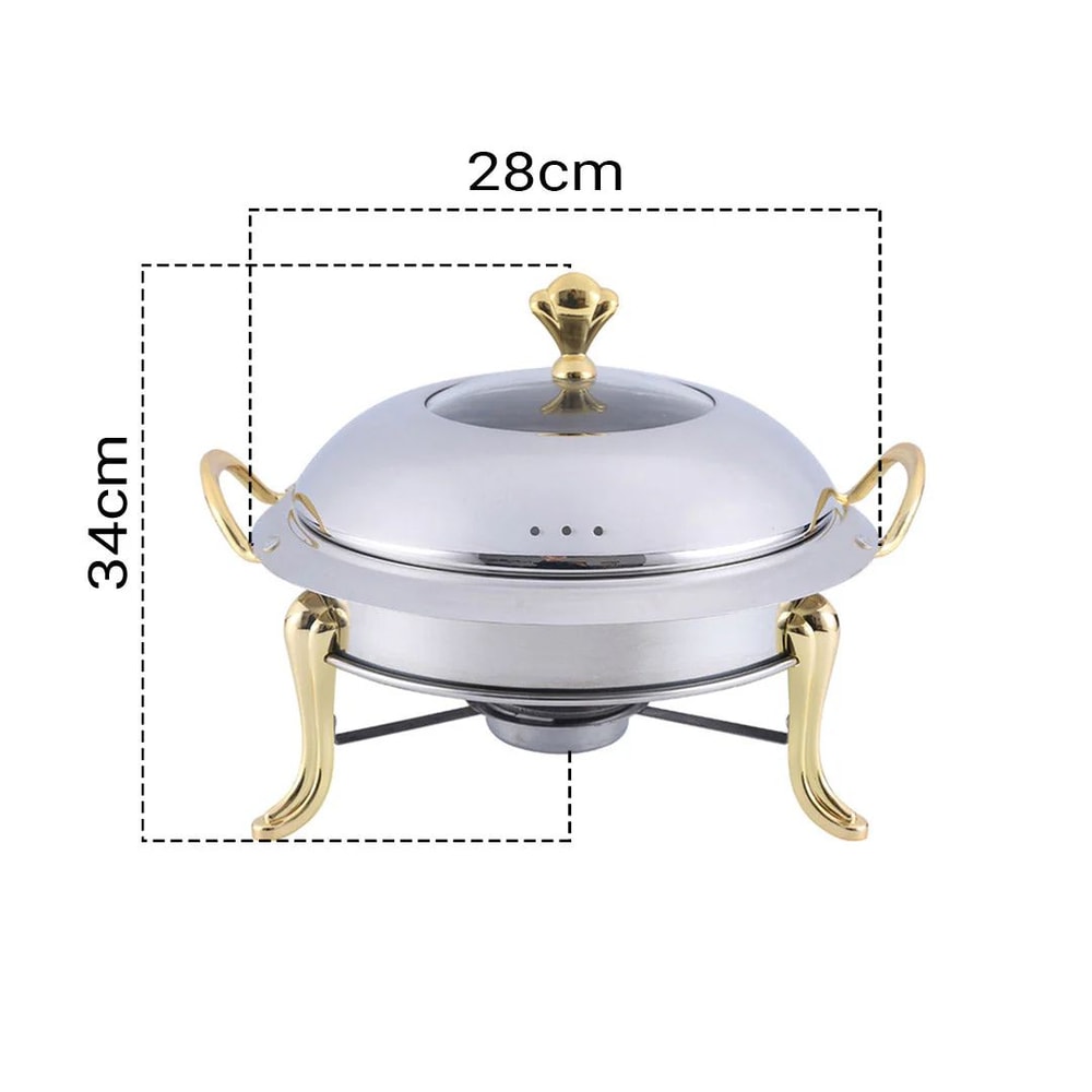 SOGA 2X Stainless Steel Gold Accents Round Buffet Chafing Dish Cater Food Warmer Chafer With Glass