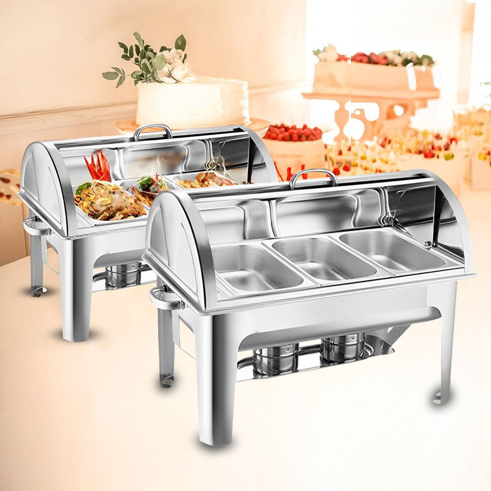 SOGA 2X 3L Triple Tray Stainless Steel Roll Top Chafing Dish Food Warmer 0