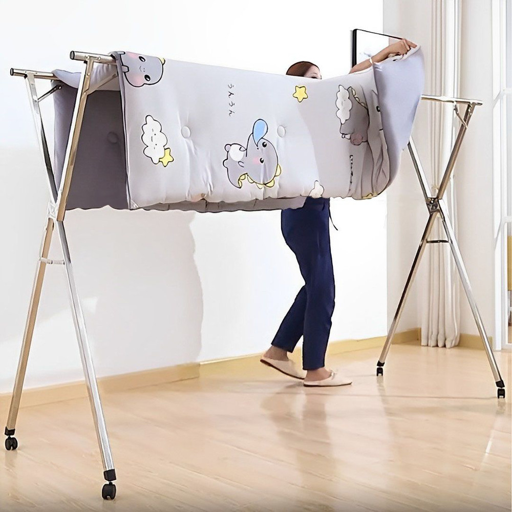 SOGA 2X 20m Portable Standing Clothes Drying Rack Foldable SpaceSaving Laundry Holder With Wheels 4