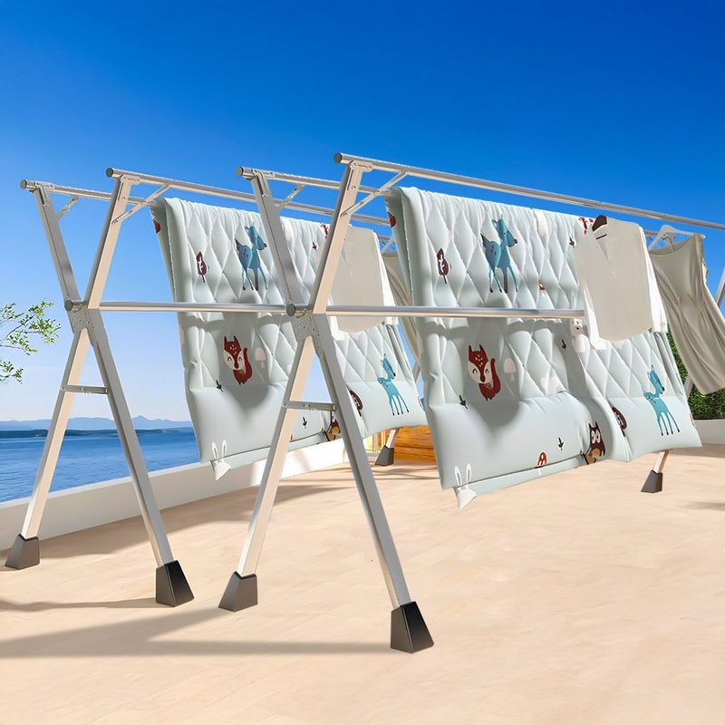 SOGA 2X 24m Portable Standing Clothes Drying Rack Foldable SpaceSaving Laundry Holder 3 Poles 0