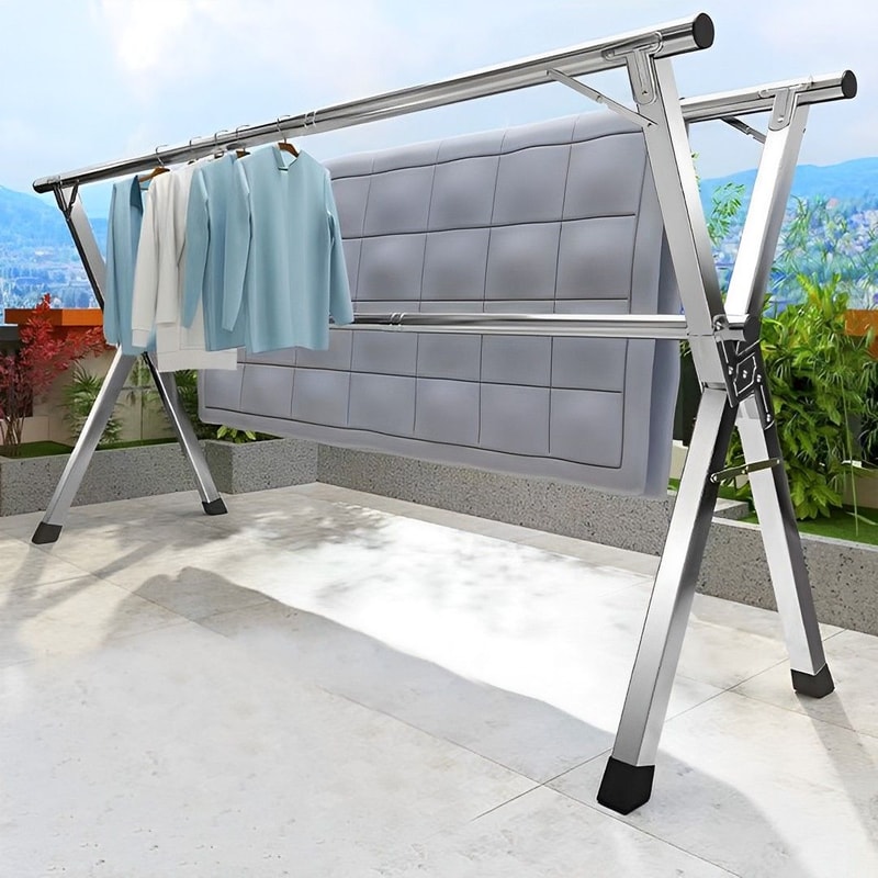 SOGA 2X 24m Portable Standing Clothes Drying Rack Foldable SpaceSaving Laundry Holder 3 Poles 4