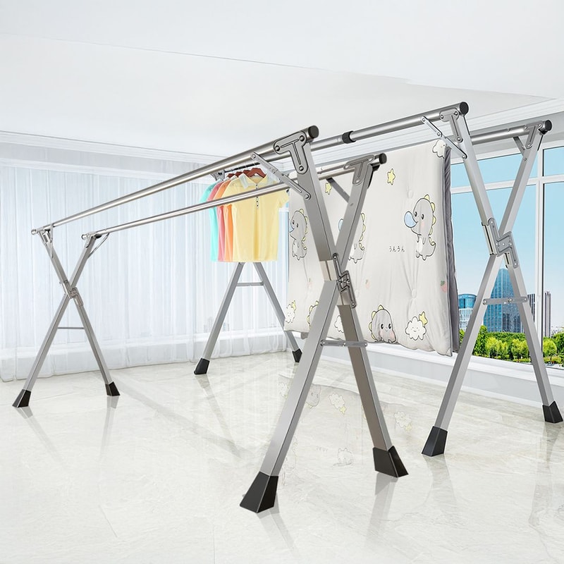 SOGA 2X 24m Portable Standing Clothes Drying Rack Foldable SpaceSaving Laundry Holder Indoor Outdoo
