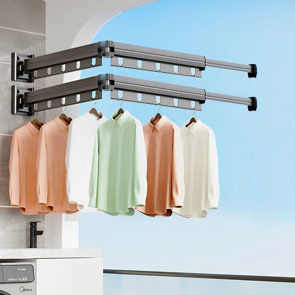 SOGA 2X 1275cm WallMounted Clothing Dry Rack 0