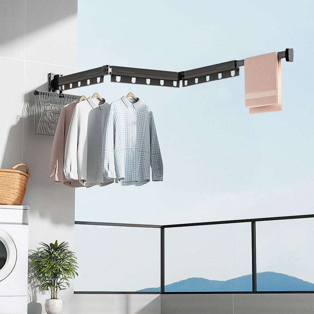 SOGA 2X 1275cm WallMounted Clothing Dry Rack Retractable SpaceSaving Foldable Hanger 2