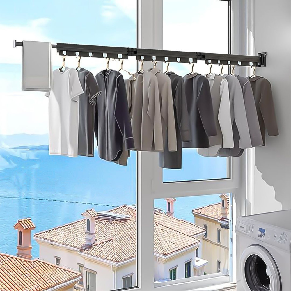 SOGA 2X 1275cm WallMounted Clothing Dry Rack Retractable SpaceSaving Foldable Hanger 1