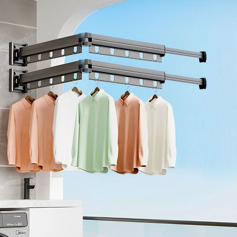 SOGA 2X 932cm WallMounted Clothing Dry Rack Retractable SpaceSaving Foldable Hanger 0