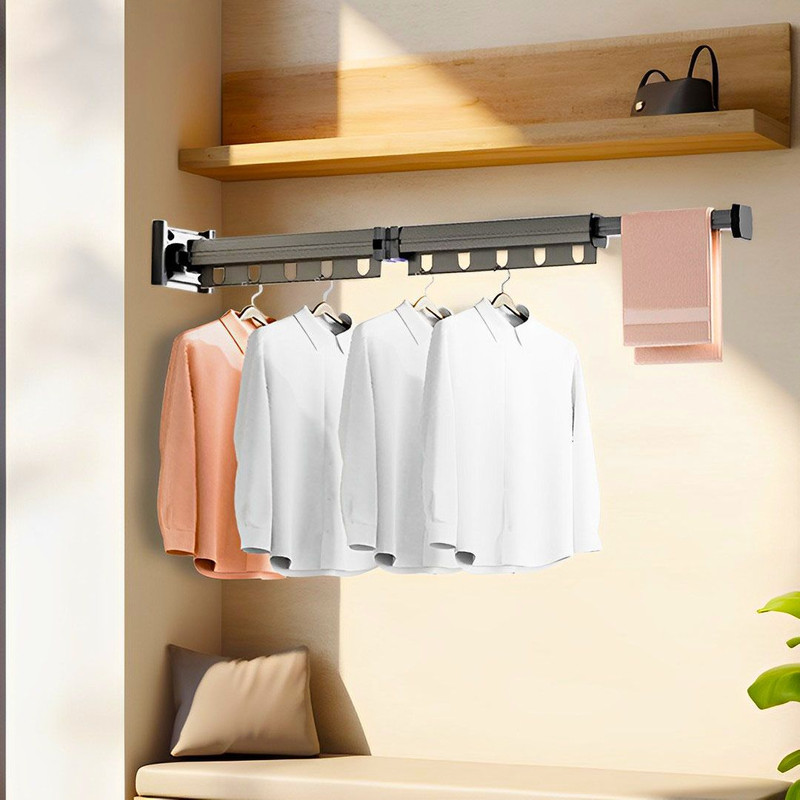 SOGA 2X 932cm WallMounted Clothing Dry Rack Retractable SpaceSaving Foldable Hanger 1