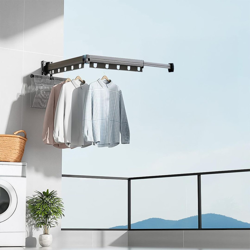 SOGA 2X 932cm WallMounted Clothing Dry Rack Retractable SpaceSaving Foldable Hanger 6