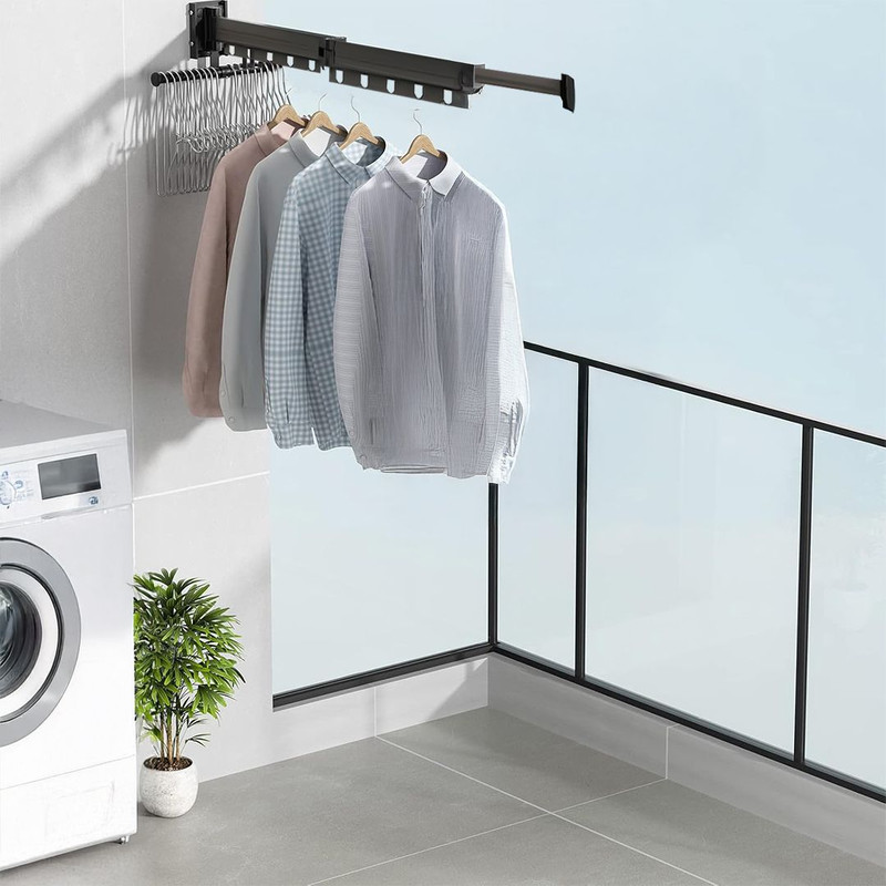 SOGA 2X 932cm WallMounted Clothing Dry Rack Retractable SpaceSaving Foldable Hanger 5