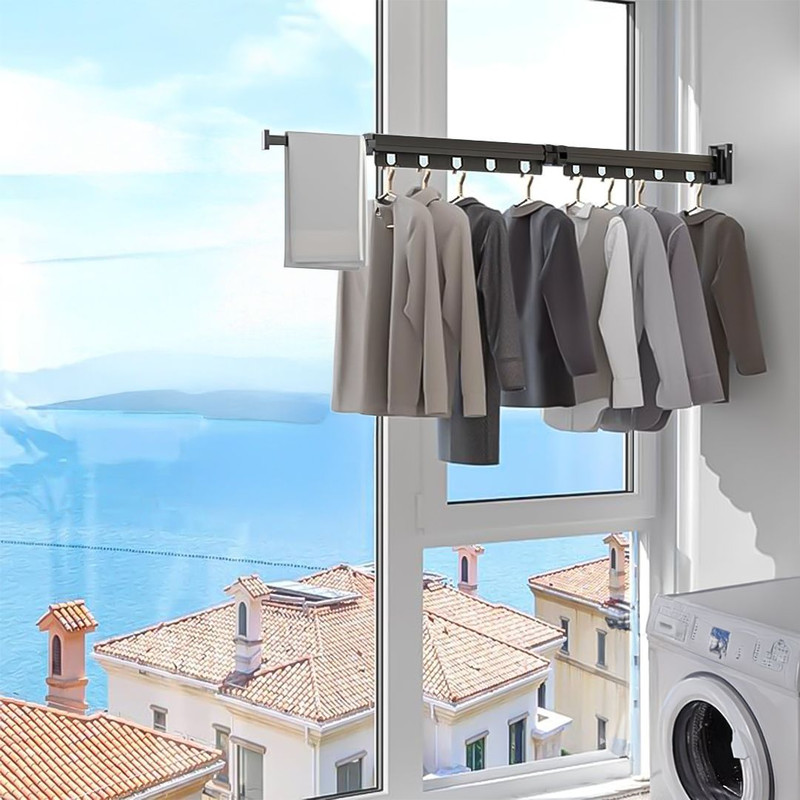 SOGA 2X 932cm WallMounted Clothing Dry Rack Retractable SpaceSaving Foldable Hanger 4