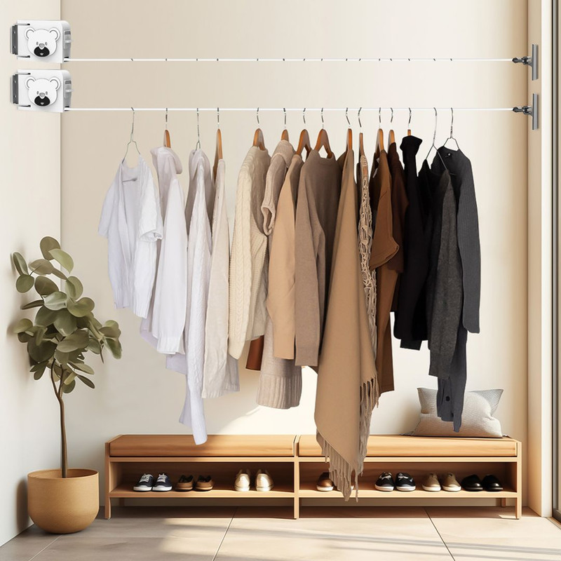 SOGA 2X 160mm WallMounted Clothes Line Dry Rack Retractable SpaceSaving Foldable Hanger White 0