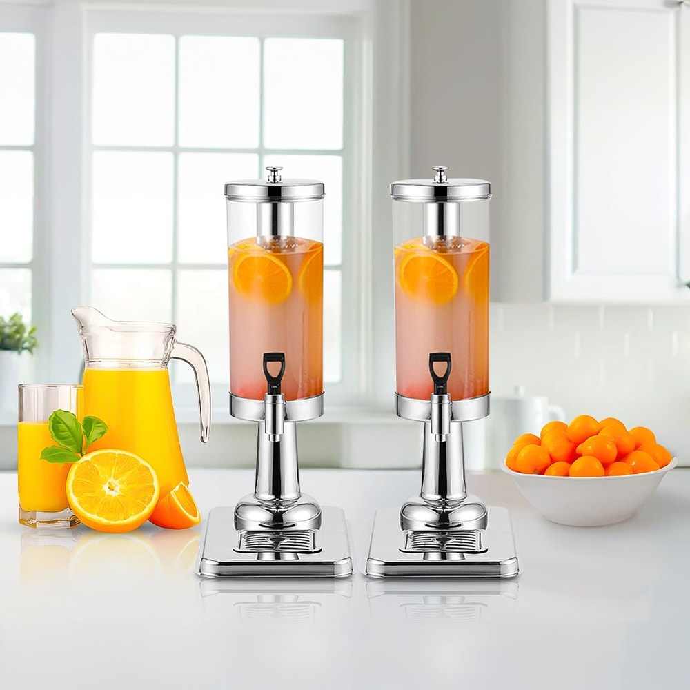 SOGA 2X Single 3L Silver Stainless Steel Beverage Dispenser Ice Cylinder Clear Juicer Hot Cold Wate