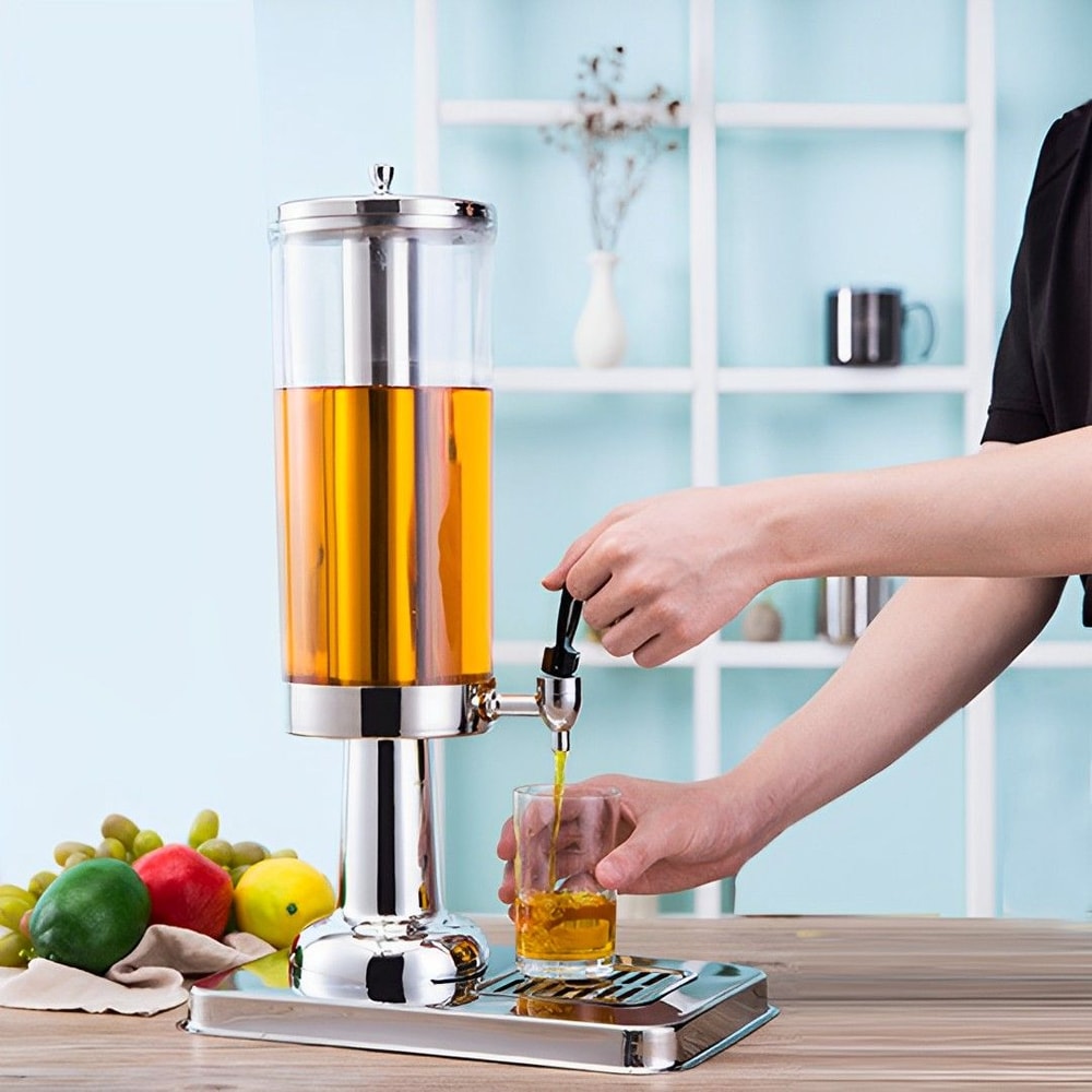 SOGA 2X Single 3L Silver Stainless Steel Beverage Dispenser Ice Cylinder Clear Juicer Hot Cold Wate