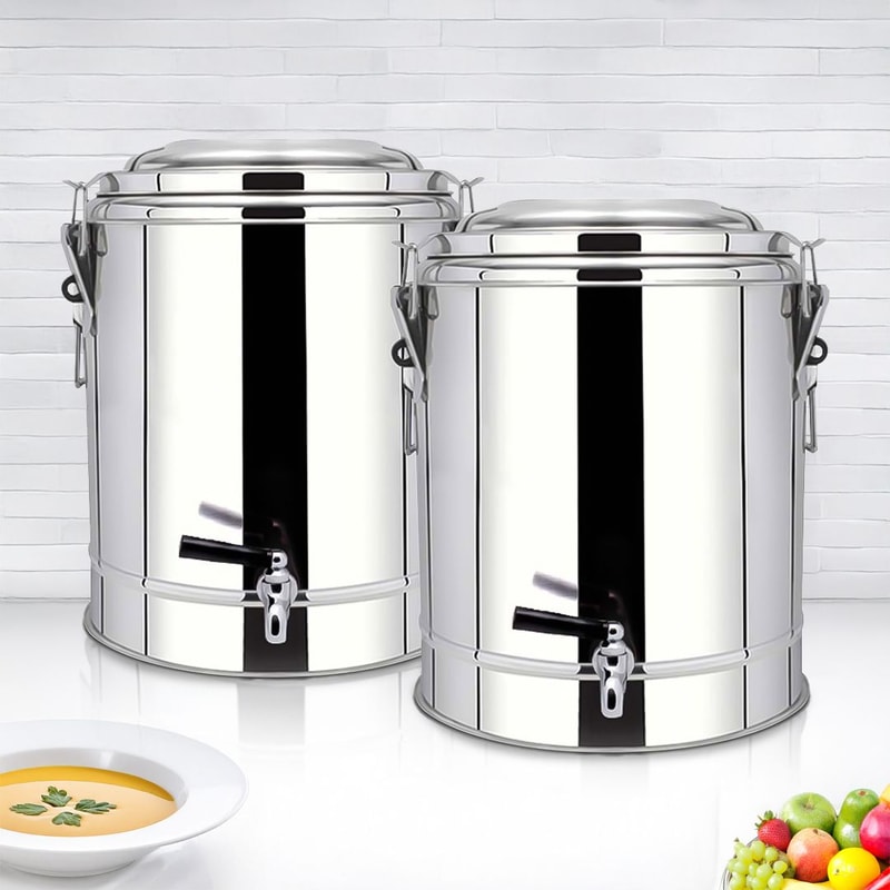 SOGA 2X 35L Stainless Steel Insulated Stock Pot Dispenser Hot Cold Beverage Container With Tap 0